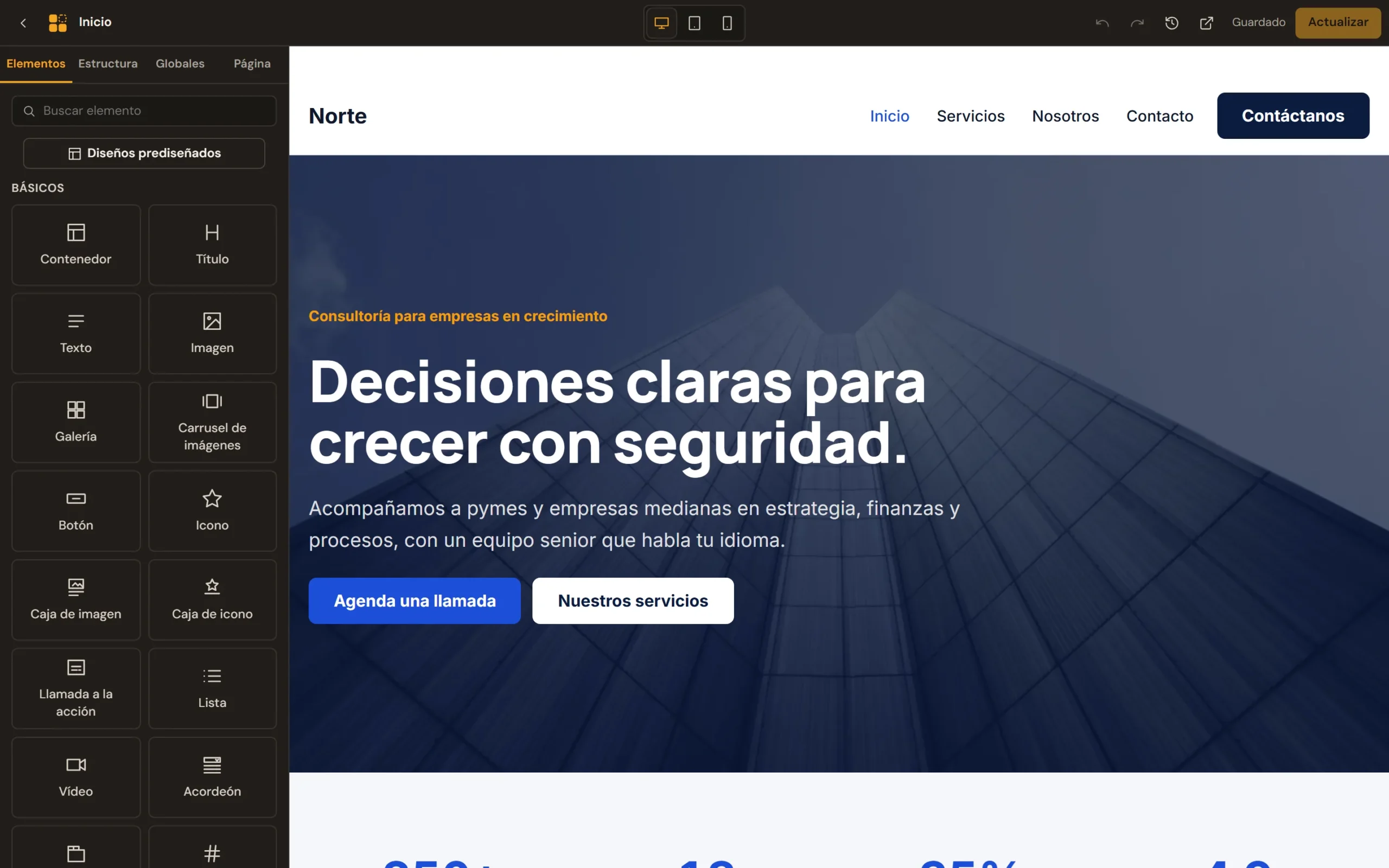 Editor de Lienzo en modo oscuro